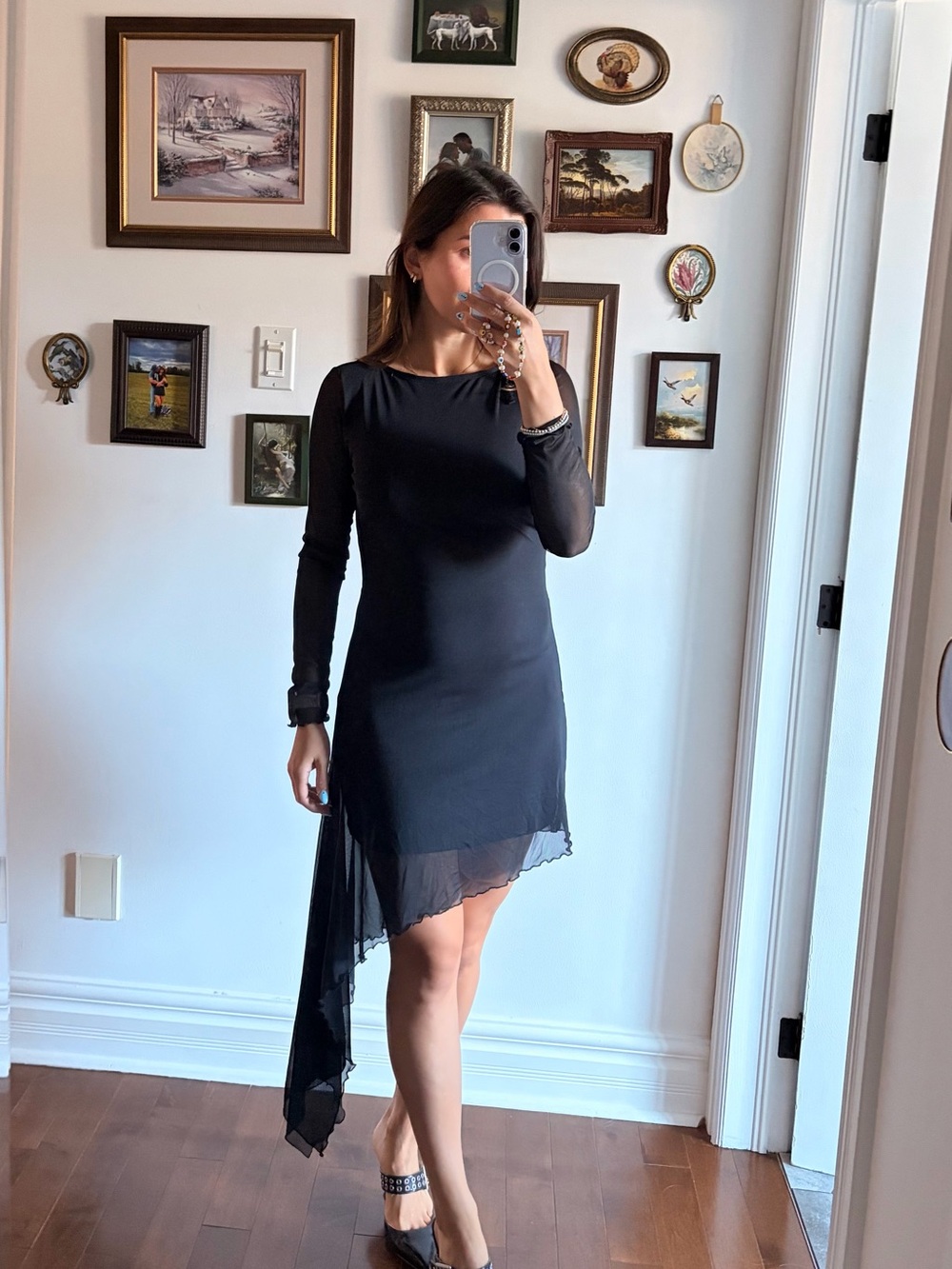 Black Asymmetrical Long-Sleeve Dress